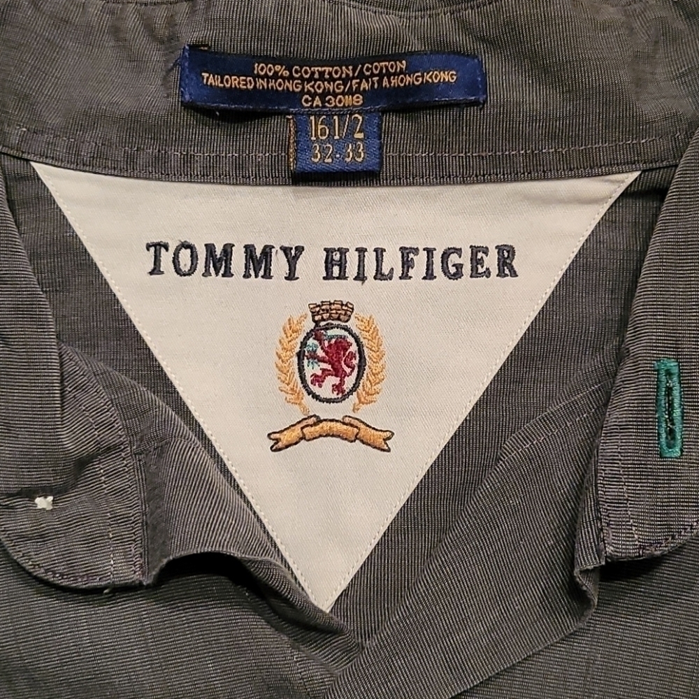 3/$30 TOMMY HILFIGER 1990s Cotton Dark Gray Button Down Dress Shirt - Picture 5 of 7
